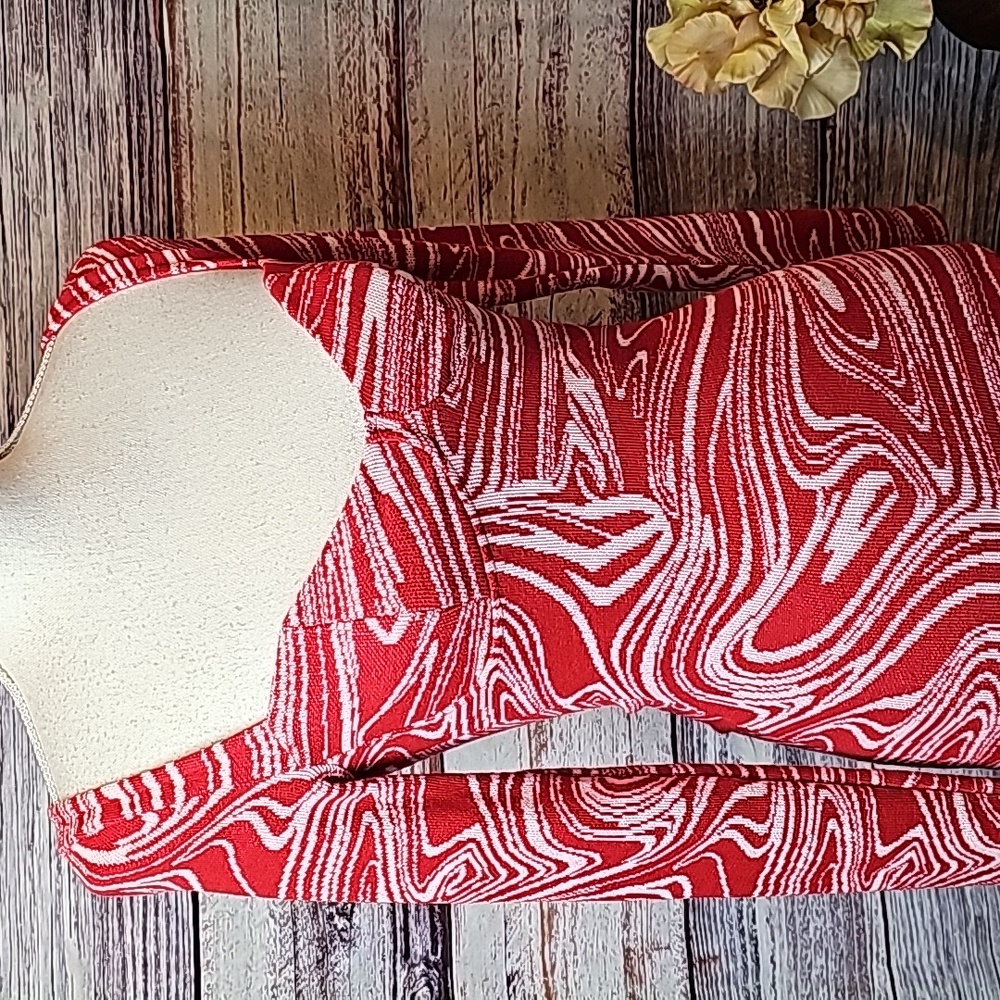 ZARA RED & WHITE MARBLED LONG SLEEVE SWEETHEART NECK BODYCON MINI DRESS